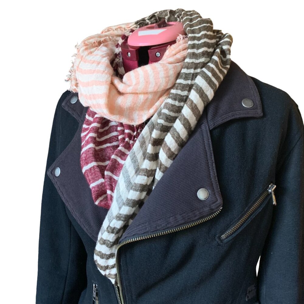 ECOTE - Wrap Soft cotton Knit Infinity Scarf  / burgundy beige kaki - OZ